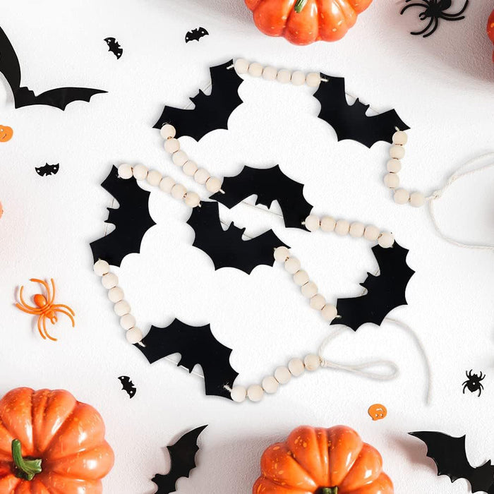 Bulk 4.6FT Halloween Wood Felt Bats Bead Garland Banner Wholesale
