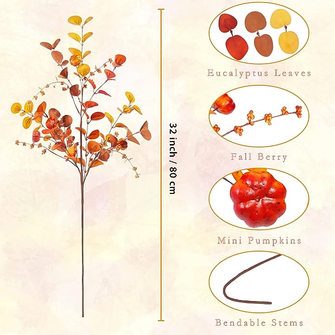 Bulk 6 Pcs Fall Artificial Eucalyptus Stems For Floral Arrangement Wedding Farmhouse Wholesale