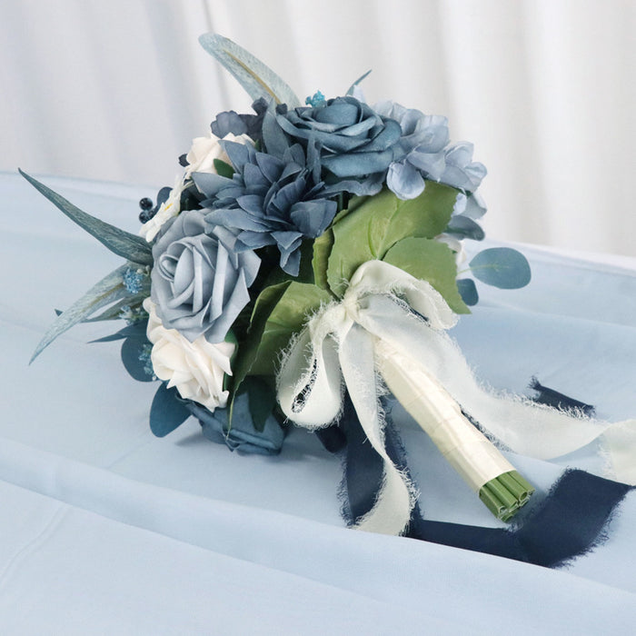 Bulk 7" Dusty Blue Bouquet Round Navy Bouquet for Wedding Wholesale