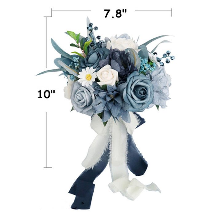 Bulk 7" Dusty Blue Bouquet Round Navy Bouquet for Wedding Wholesale