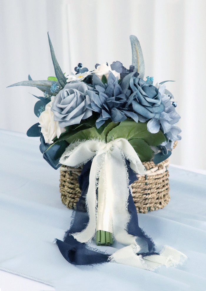 Bulk 7" Dusty Blue Bouquet Round Navy Bouquet for Wedding Wholesale
