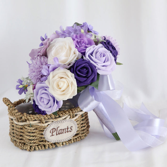 Bulk 9" Wisteria Purple Rose Round Bridal Bouquet Wedding Bouquet Wholesale