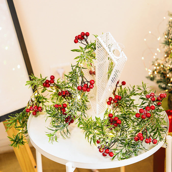 Bulk 9.8FT Pre-lit Christmas Snow Led Lights String Garland with Berries and Leaves Wholesale