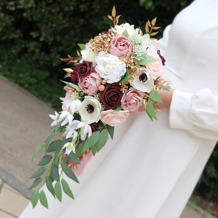 Bulk Wedding Dusty Rose Cascading Rose Bridal Bouquet Peony Bridal Bouquet Wholesale