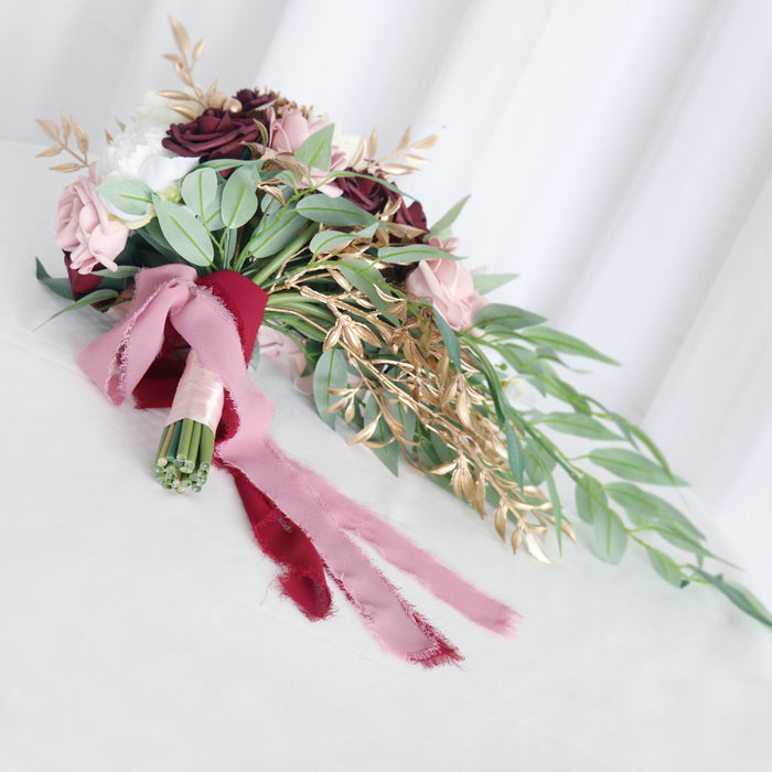 Bulk Wedding Dusty Rose Cascading Rose Bridal Bouquet Peony Bridal Bouquet Wholesale