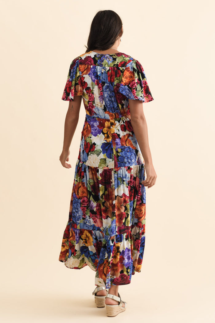 Butler Orange Garden Tie Maxi Dress,Brunette model,alt text|model:Brontie