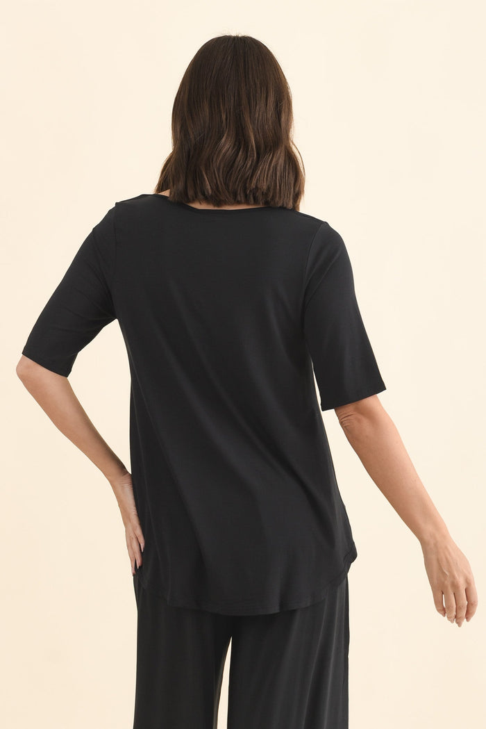 Buttery Black Half Sleeve Top,Brunette model,alt text|model:MJ