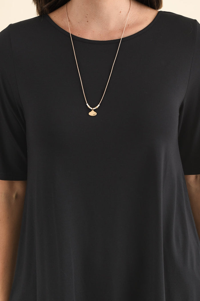 Buttery Black Half Sleeve Top,Brunette model,alt text|model:MJ