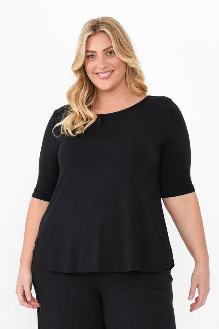 Buttery Black Half Sleeve Top,Blonde model,plus-size,curve-basics,curve-tops,plus-size-sleeved-tops,plus-size-basic-tops,alt text|model:Caitlin