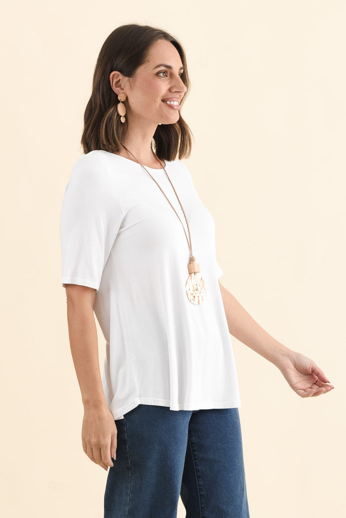Buttery White Half Sleeve Top,Brunette model,alt text|model:MJ
