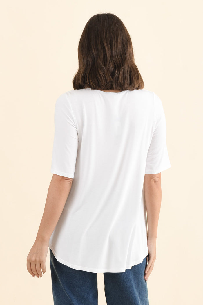 Buttery White Half Sleeve Top,Brunette model,alt text|model:MJ