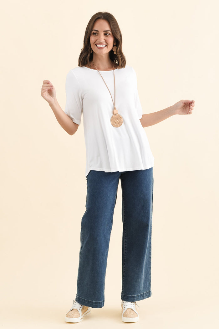 Buttery White Half Sleeve Top,Brunette model,alt text|model:MJ