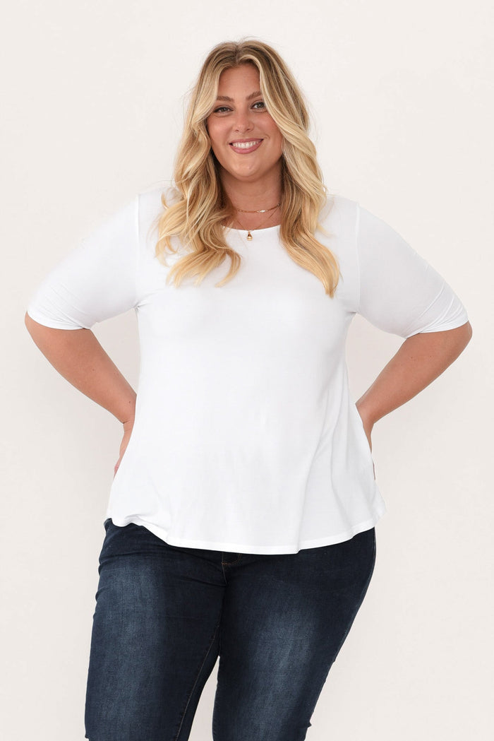 Buttery White Half Sleeve Top,Blonde model,alt text|model:Caitlin