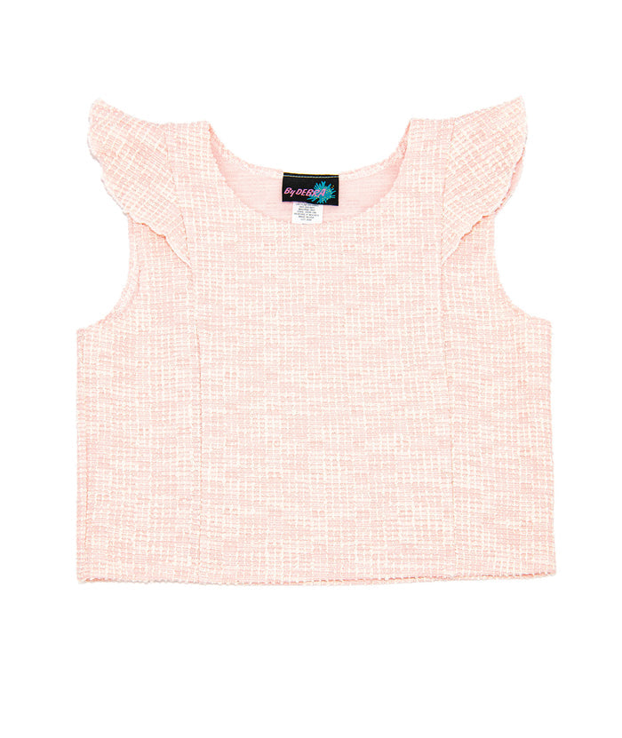 By Debra Girls Leah Pink Boucle Flutter Sleeve Top Distressed/seasonal girls By Debra Pink Y/XS (6X)