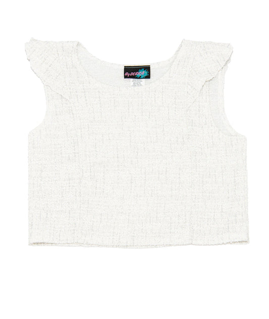 By Debra Girls Leah White/Silver Boucle Flutter Sleeve Top Girls Special Tops By Debra