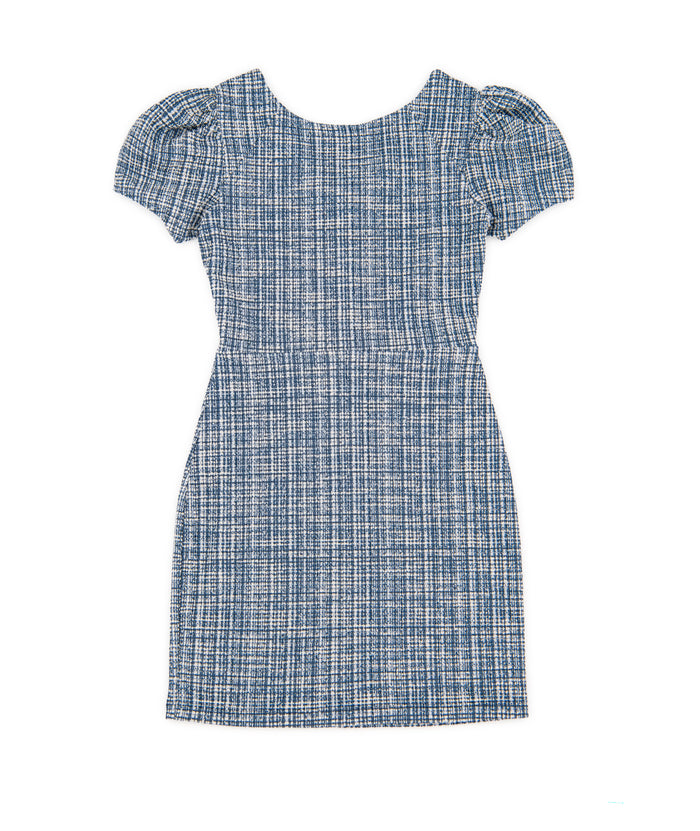 By Debra Girls Mia Navy Plaid Puff Sleeve Sheath Dress Girls Special Dresses By Debra Plaid Y/XS (6X)