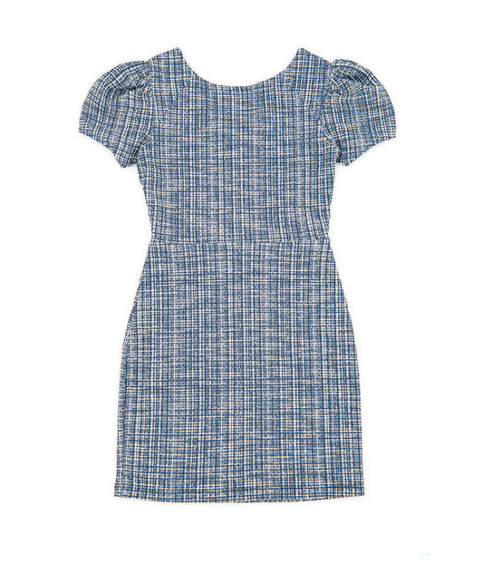 By Debra Girls Mia Navy Plaid Puff Sleeve Sheath Dress Girls Special Dresses By Debra Plaid Y/XS (6X)
