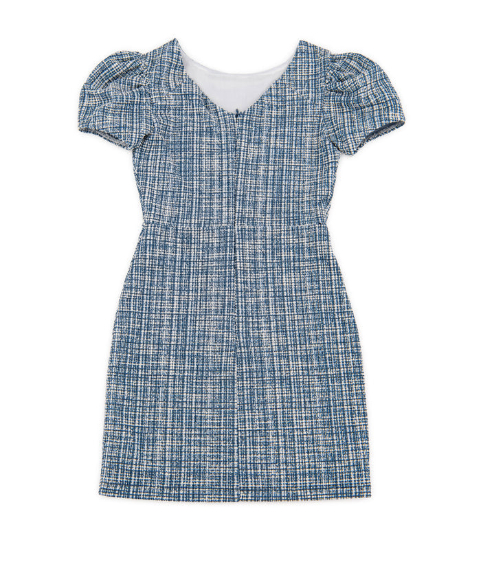 By Debra Girls Mia Navy Plaid Puff Sleeve Sheath Dress Girls Special Dresses By Debra