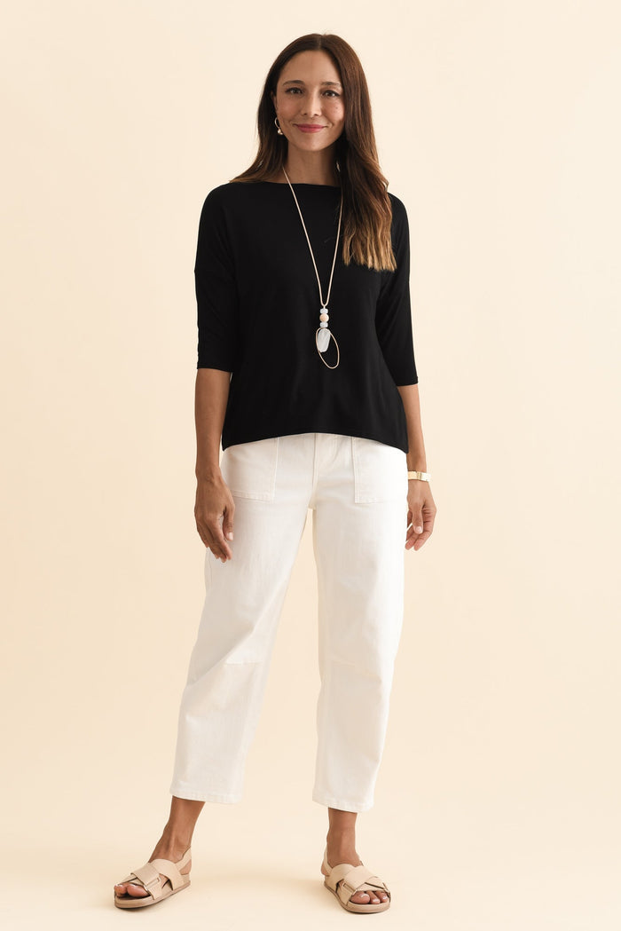 Camila Black Bamboo Top,Brunette model,alt text|model:Cara