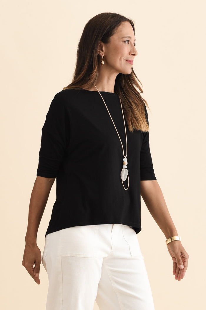 Camila Black Bamboo Top,Brunette model,alt text|model:Cara
