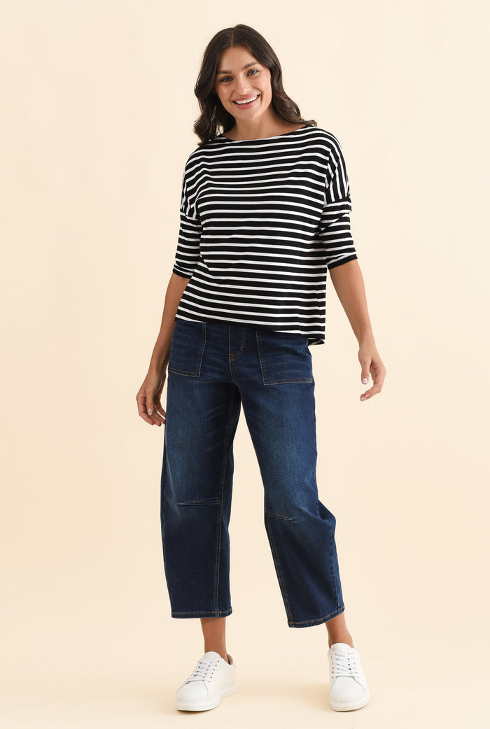 Camila Black Stripe Bamboo Top,Brunette model,alt text|model:Brontie