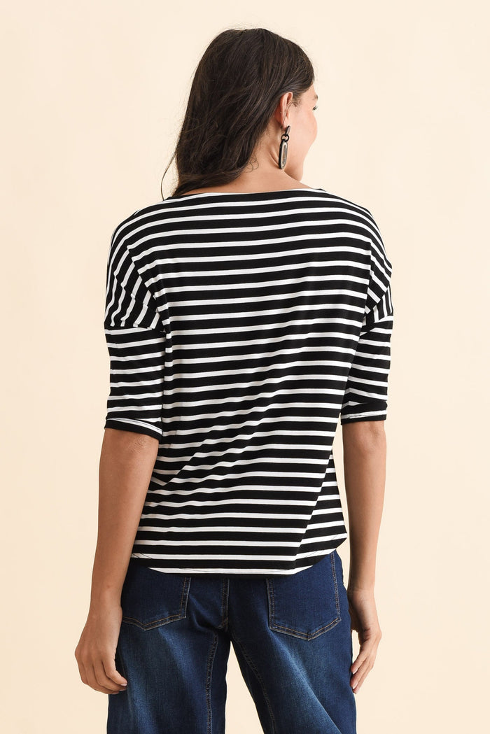 Camila Black Stripe Bamboo Top,Brunette model,alt text|model:Brontie