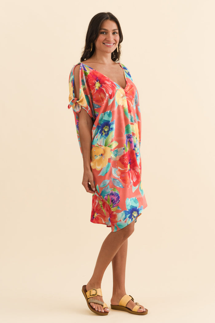 Candice Coral Bloom Cold Shoulder Kaftan,Brunette model,alt text|model:Brontie