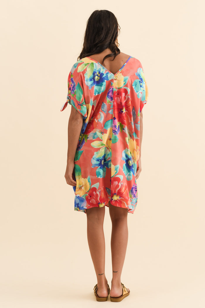 Candice Coral Bloom Cold Shoulder Kaftan,Brunette model,alt text|model:Brontie