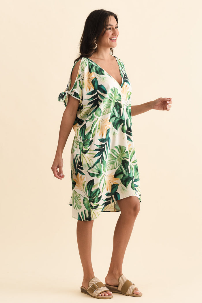 Candice Green Leaf Cold Shoulder Kaftan