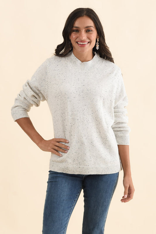 Carlin Grey Marle Knit Jumper,Brunette model,alt text|model:Brontie