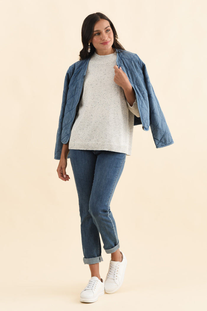 Carlin Grey Marle Knit Jumper,Brunette model,alt text|model:Brontie