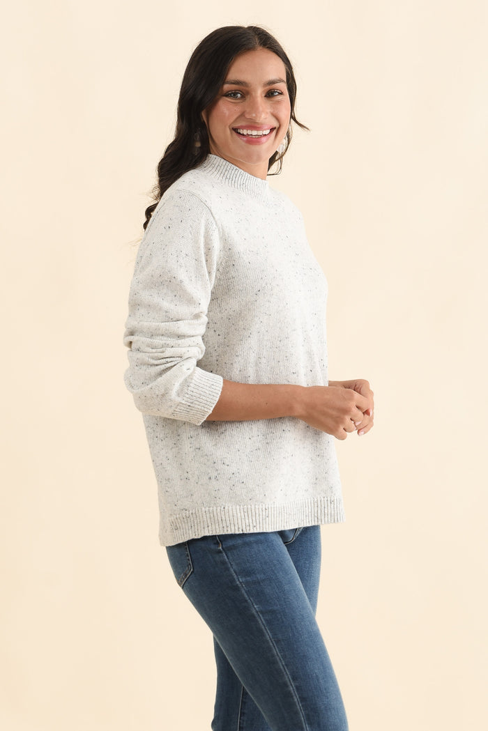 Carlin Grey Marle Knit Jumper,Brunette model,alt text|model:Brontie