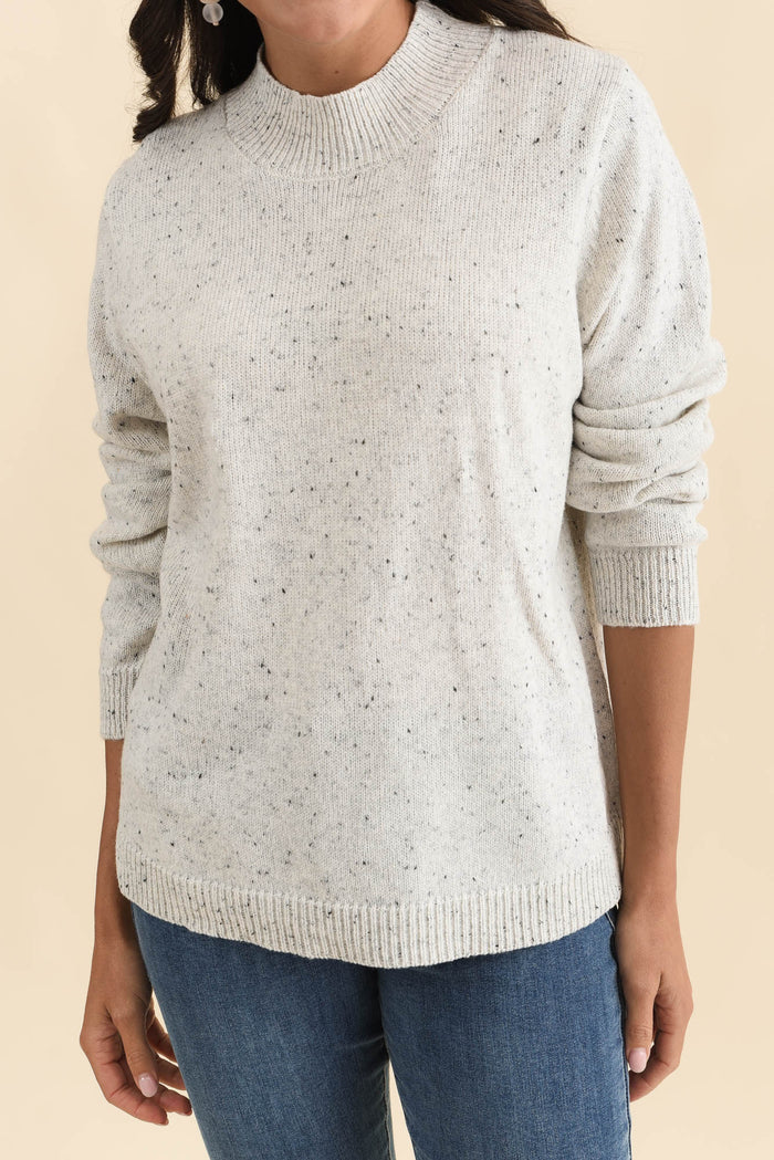 Carlin Grey Marle Knit Jumper,Brunette model,alt text|model:Brontie