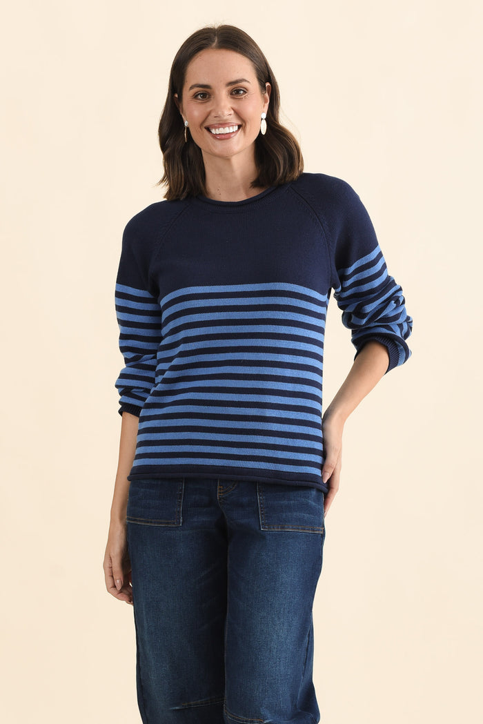 Carrie Navy Stripe Cotton Knit Jumper