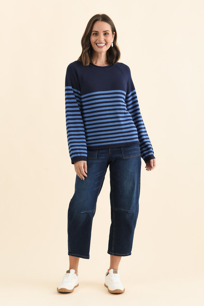 Carrie Navy Stripe Cotton Knit Jumper