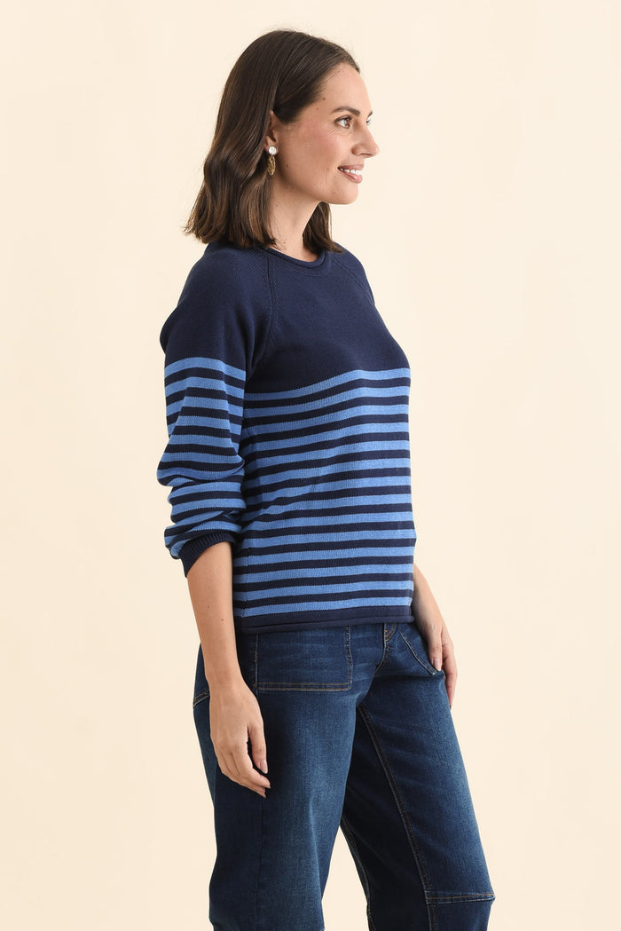 Carrie Navy Stripe Cotton Knit Jumper