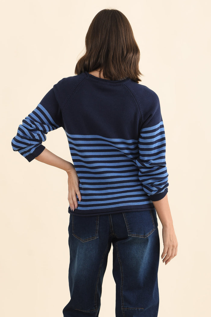 Carrie Navy Stripe Cotton Knit Jumper