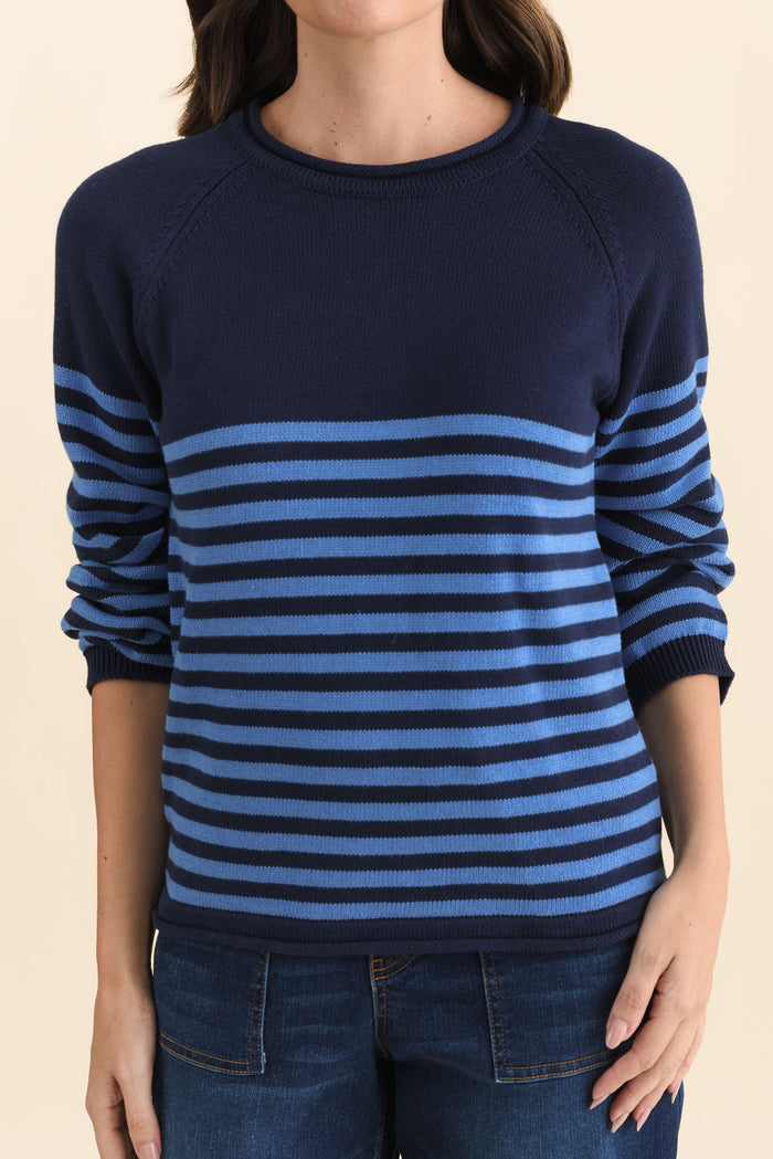 Carrie Navy Stripe Cotton Knit Jumper