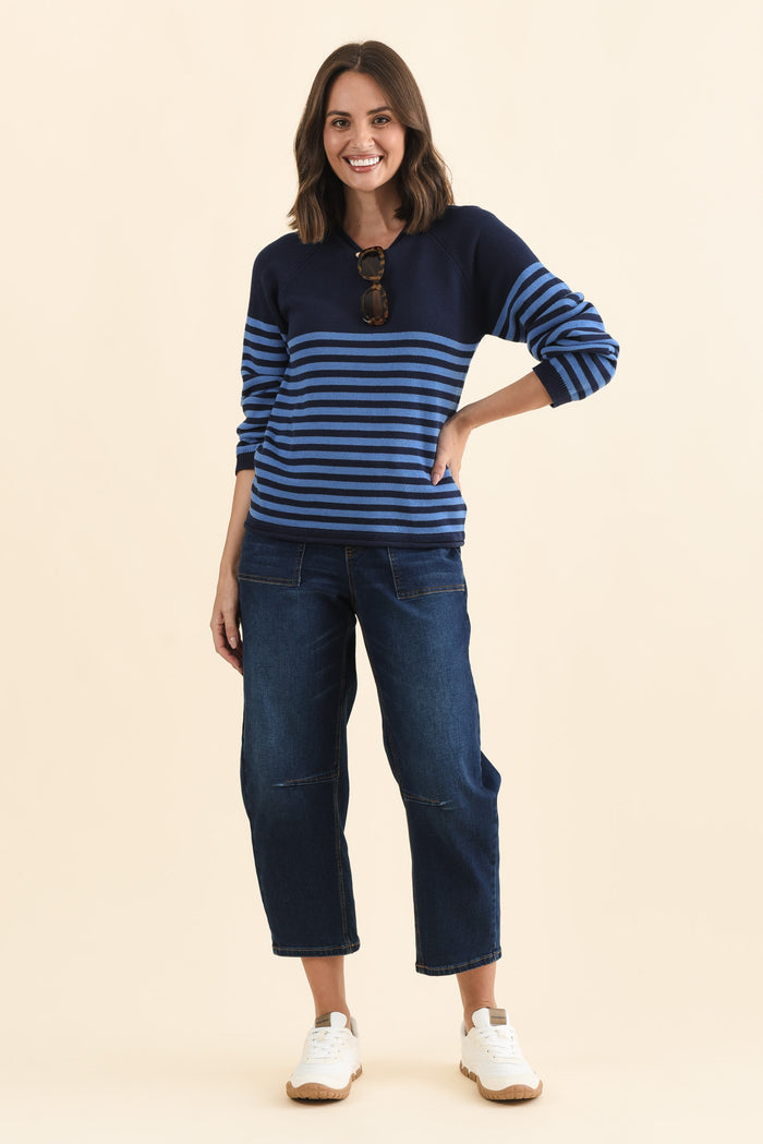 Carrie Navy Stripe Cotton Knit Jumper