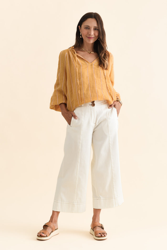 Carsen Cream Wide Leg Jeans,Brunette model,alt text|model:Cara