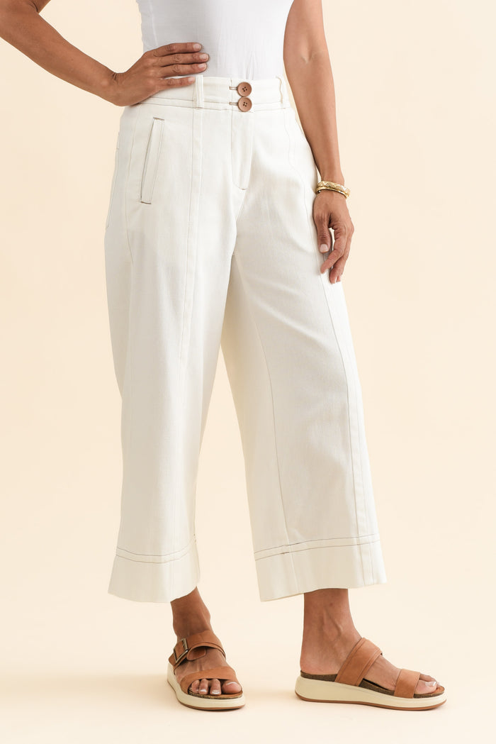 Carsen Cream Wide Leg Jeans,Brunette model,alt text|model:Cara