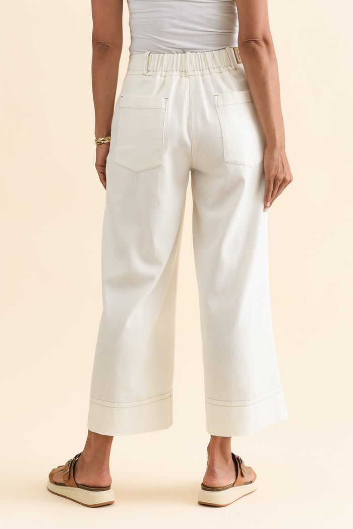 Carsen Cream Wide Leg Jeans,Brunette model,alt text|model:Cara