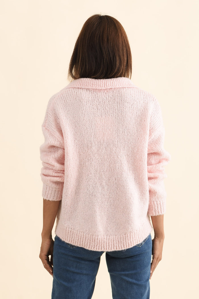Carson Pink Collared Knit Jumper,Brunette model,alt text|model:Cara