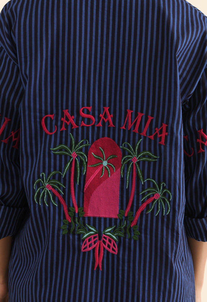 Casa Blue Stripe Cotton Dress,Brunette model,alt text|model:Brontie