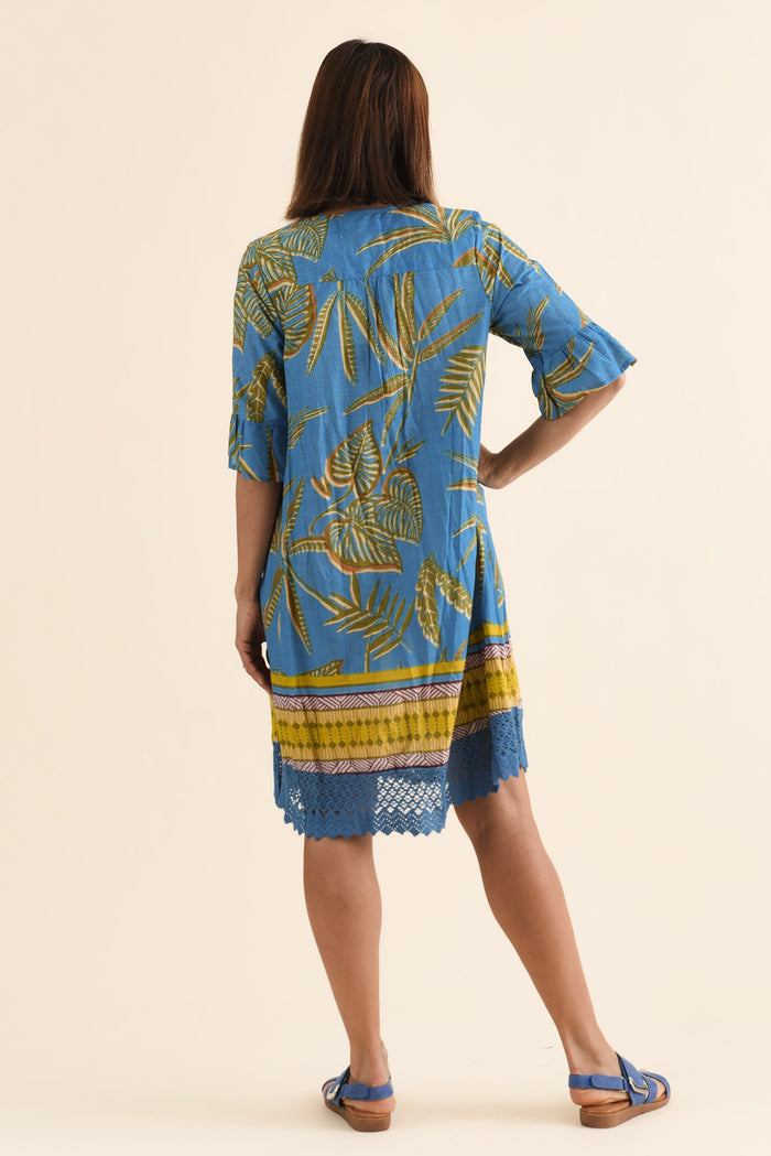 Cayman Blue Island Cotton Tunic Dress,Back,Brunette model,alt text|model:Cara