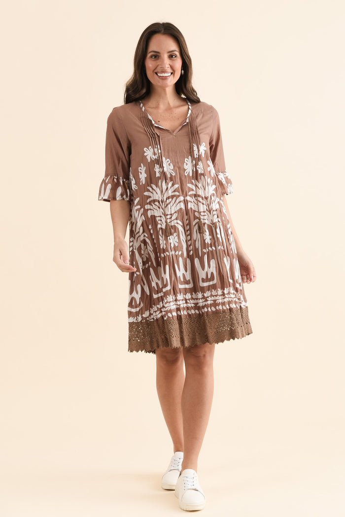 Cayman Mocha Beach Cotton Tunic Dress,Front,Brunette model,alt text|model:MJ