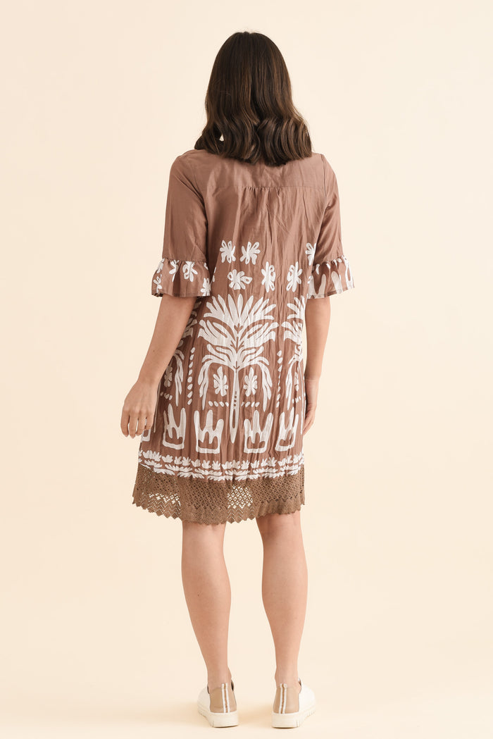 Cayman Mocha Beach Cotton Tunic Dress,Back,Brunette model,alt text|model:MJ