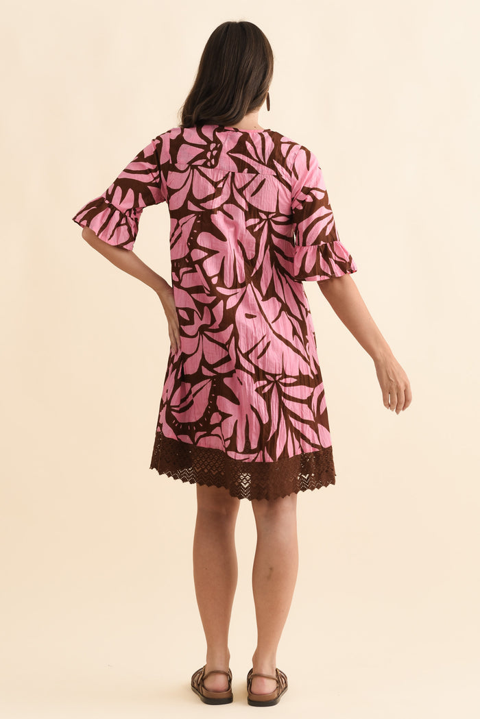 Cayman Pink Botanical Cotton Tunic Dress,Brunette model,alt text|model:MJ