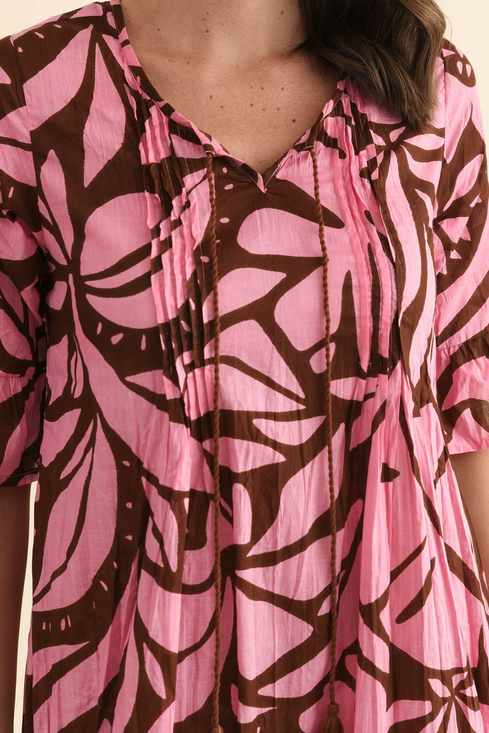 Cayman Pink Botanical Cotton Tunic Dress,Brunette model,alt text|model:MJ