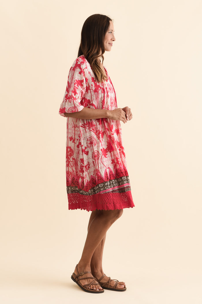 Cayman Pink Dandelion Cotton Tunic Dress,Brunette model,alt text|model:Cara